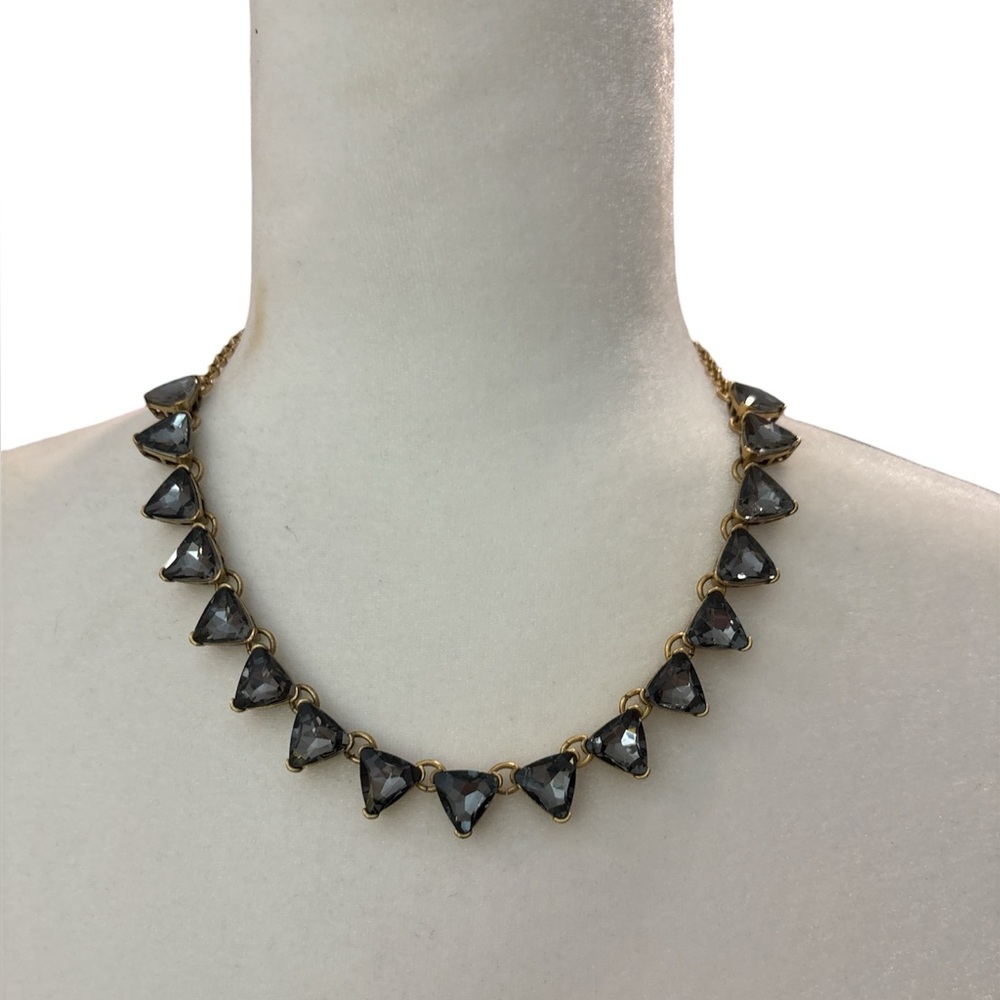 J.Crew statement necklace gold-tone chain blue faceted crystal triangle pendants